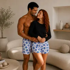 Pijama Casal Manga Longa Térmica Feminina Preta Olho Grego + Samba Canção Masculino