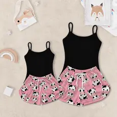Pijama Feminino Kit Tal Mãe Tal Filha Preto Vaquinha Rosa
