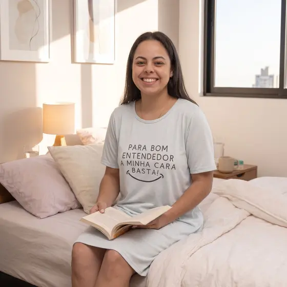 Camisola De Manga Curta Dress Branca Estampa Para Bom Entendedor