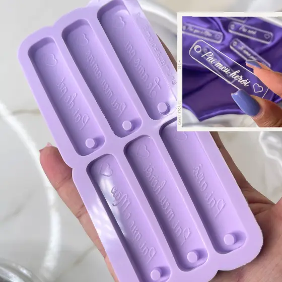 Molde de silicone para o dia dos pais. Peças tags com frases variáveis. 6 cavidades.