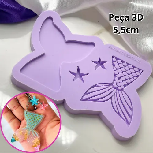 Molde de silicone calda de sereia 3D. 4 cavidades. #11
