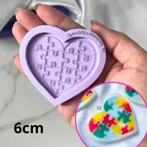 Molde de silicone coração formato autismo. 6cm. #01