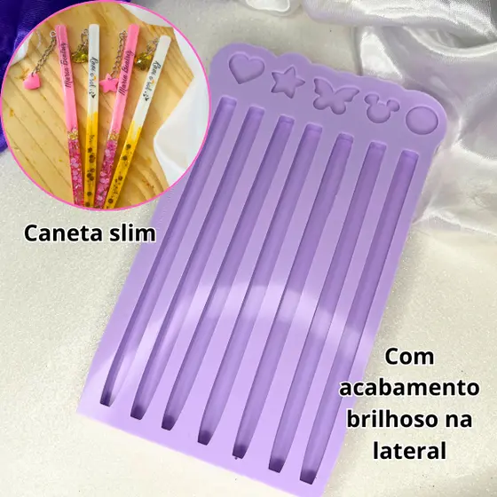 Molde de silicone caneta slim com 7 cavidades + pingentes. Molde bocal opcional.