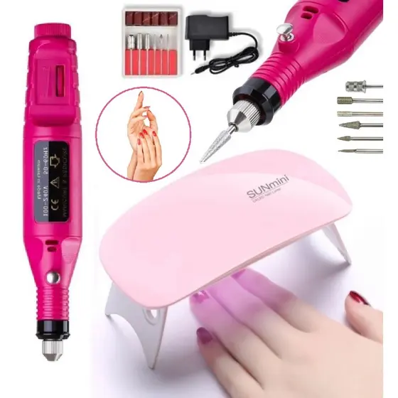 Kit Manicure Cabine Estufa de Unha Sun Mini + Lixa Lixadeira Elétrica - Envio Imediato