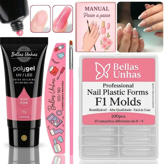 Kit Polygel Poligel Alongamento Unhas Molde F1 Super Promoção - ENVIO IMEDIATO