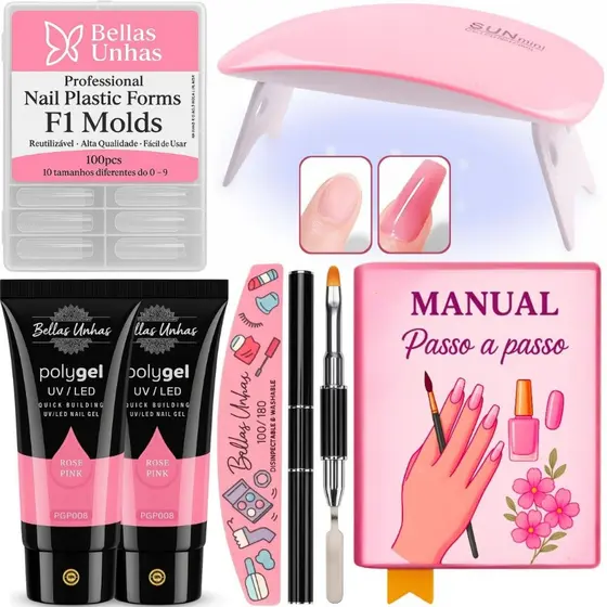 Kit Polygel Poligel Alongamento Cabine Lixa Molde F1 Unhas - ENVIO IMEDIATO