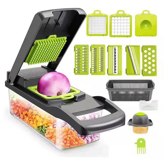 Kit14 em 1 Faca Mágica de Aço Inoxidável para Cortar Legumes, Cortador de Rodelas, Cortador Multifuncional de Legumes
