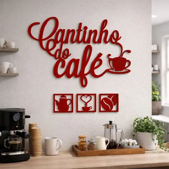 Kit Decoração 4 Placas em MDF Apliques Cantinho do Café em MDF 3mm