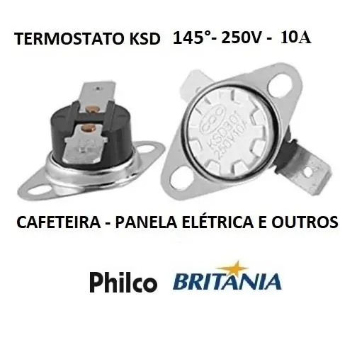 Termostato KSD 301 145° 250V 10A - Universal para Cafeteiras e Panelas Elétricas - Várias marcas