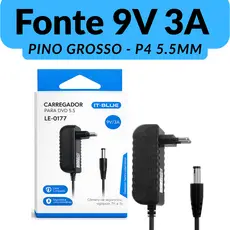 Fonte Alimentação 9V 3A Para Roteador, Modem, Caixa de Som Pino Grosso P4 5.5mm Bivolt