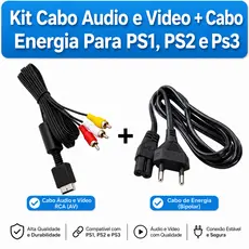 Cabo Av Audio E Video + Cabo de Energia Força Para Play 1, Ps2 E Ps3