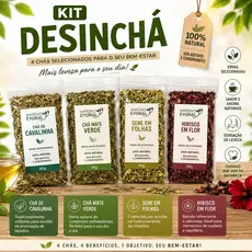 Kit Desinchá: Cavalinha, Cha Verde, Chá de Hibisco e Sene