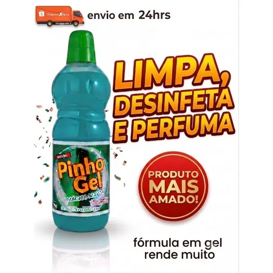 Pinho Gel Mágico 1LT Limpa Desinfeta Perfuma 3 em 1 Limpeza Pesada Banheiro Piso Azulejo Remove Manchas