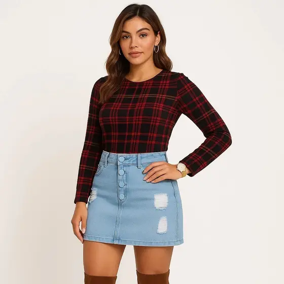 Saia Jeans Estilo Blogueira com Botões Encapados – Elegância & Tendência | 34 ao 44