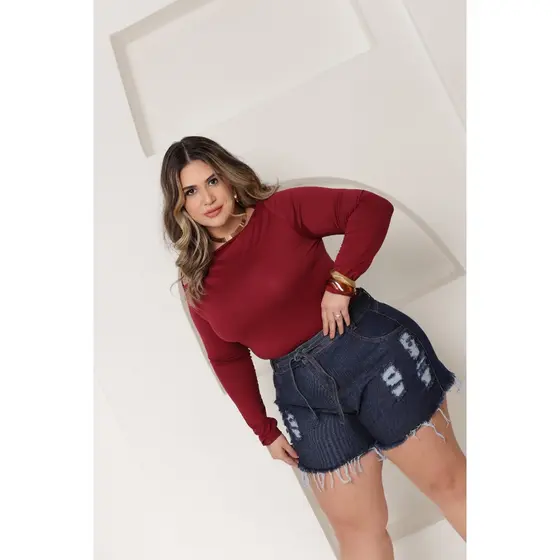 Shorts Jeans Plus Size Destroyed Desfiado com Lacinho | 34 ao 54