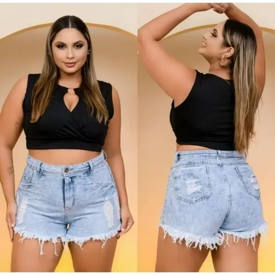Shorts Jeans Plus Size sem Lycra Desfiado – Conforto & Estilo | 46 ao 54