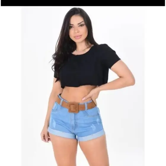 Shorts Jeans Destroyed com Barra Dobrada + Cinto – Estilo & Conforto