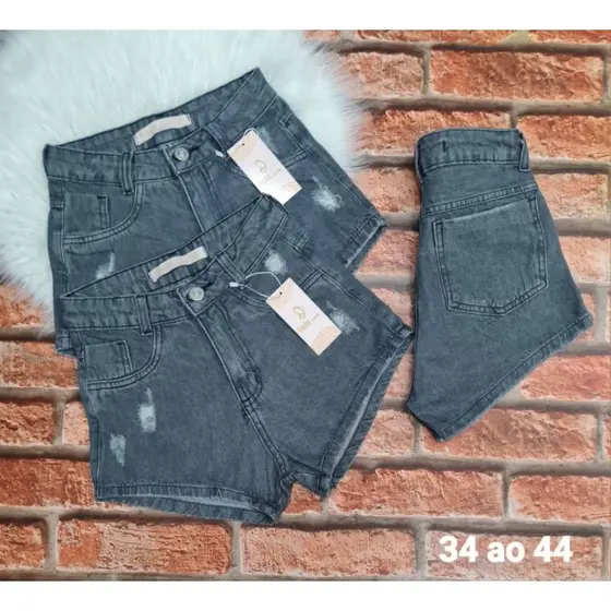 Shorts Jeans Destroyed com Barra Dobrada – grafite | 34 ao 44