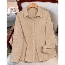 Camisa Social Manga Longa Feminina De Crepinho Listrado Tecido Não amassa Premium