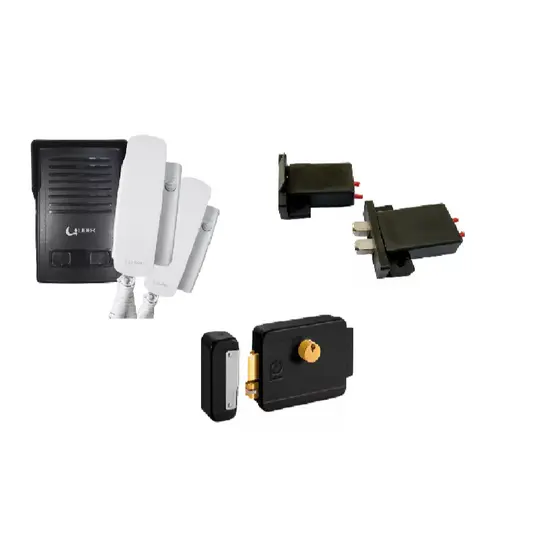 Interfone Coletivo 2 Pontos + Fechadura + Contato Deslizante Preto