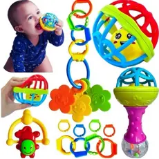 Kit Brinquedo Bebe Chocalho Mordedor Silicone Macio Bola Colorida 8 Peças Presente