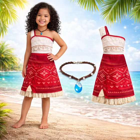 Fantasia INfantil  menina Cosplay MOana vestido com colar completa