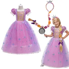 Fantasia Rapunzel Infantil Menina Vestido Luxo Princesa Rapunzel + tiara enrolados Completa