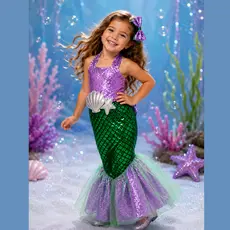 Fantasia Infantil Sereia Luxo Ariel Com Laço Vestido  Brilhante confortavel completa