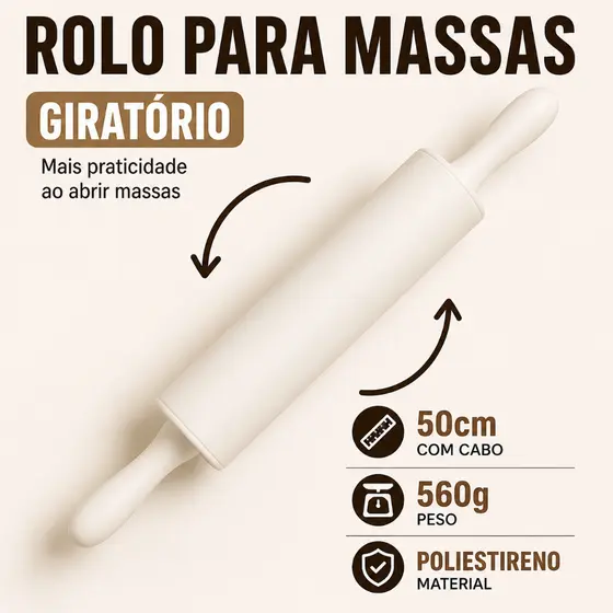 Rolo Para Massas Profissional Pesado Giratório 30cm Pizza