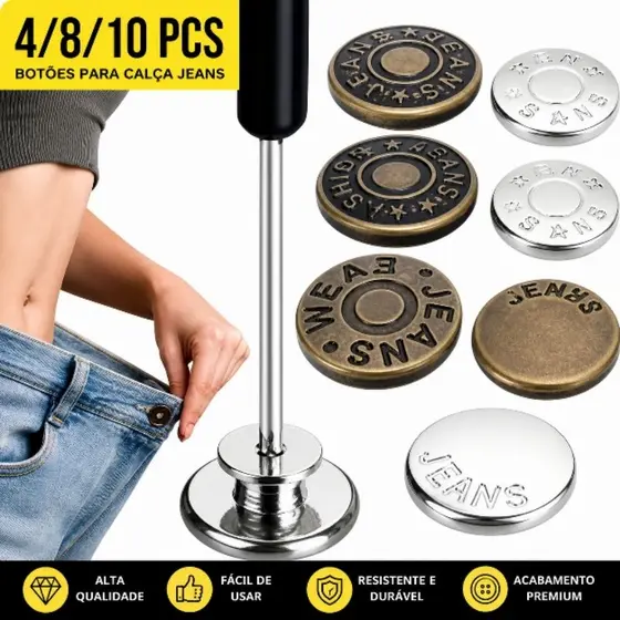 Kit 4/8/10 Botões de calça jeans sem costura com chave de fenda extensor de cintura 17mm