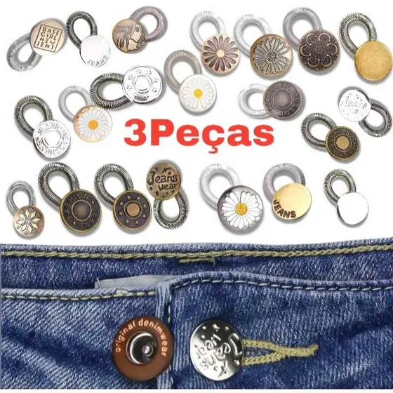 Kit com 3 extensores com molas de calça jeans 17mm - mais conforto ajuste para seu dia a dia