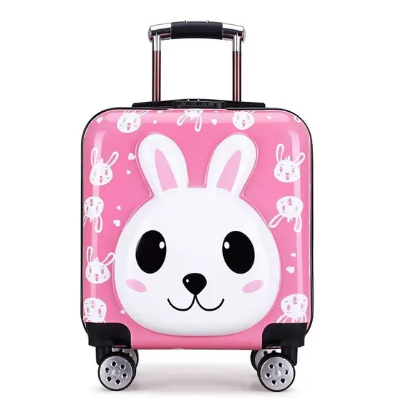 Mala de Bordo Infantil Coelho Rosa 10kg Rodinhas 360° Alça Retrátil Levantada 74cm 44x35x21