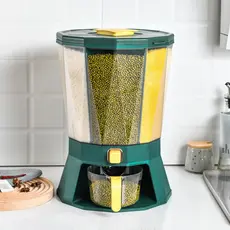 Dispenser Giratório De Cereais E Organizador de Grãos 10L 4 Divisórias Cozinha Mantimentos Despensa