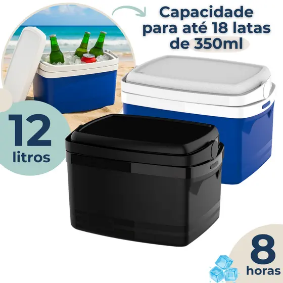 Caixa Térmica Cooler 12 Litros Preto Médio Com Alça Soprano
