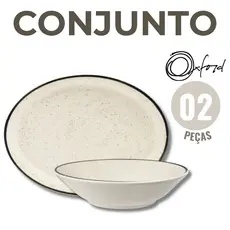 Conjunto Travessa Saladeira Baixelas Para Servir Brisa Areia Oxford Porcelanas