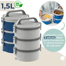 Marmita Térmica com Divisória 3 Peças com Presilhas e Alça Soprano