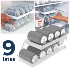 Organizador de Latas Geladeira Armário 9 Unidades Com Rolagem Multiuso Clear Fresh Ou