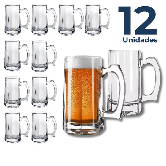 Kit 12 Canecas Zero Grau Chopp Cerveja Em Vidro 350ml Bar Restaurante Pub De Congelar