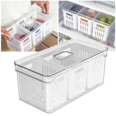 Organizador de Geladeira 5L Acrílico Com 3 Cestos para Alimentos Vegetais Cozinha Natural Ou
