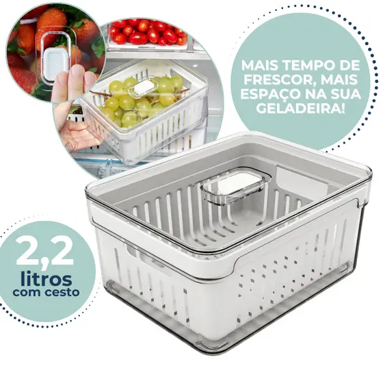 Organizador de Geladeira 2,2L Acrílico Para Alimentos Frutas Legumes Vegetais Ou