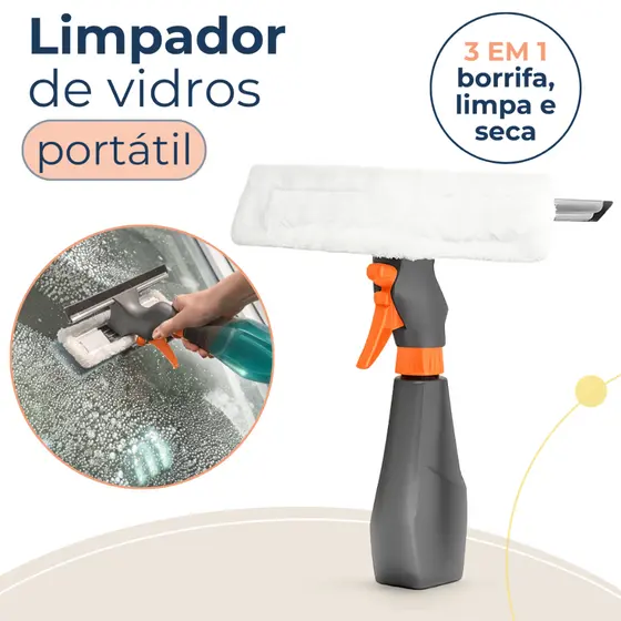 Limpa Vidro Borrifador Spray 3 em 1 Lava e Seca Reservatório Portátil 250ml