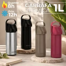 Garrafa Térmica Café Bomba De Pressão Soprano Rubi Inox Vermelha Preta Fendi 1L Não Pinga