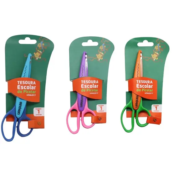 Tesoura de Picotar Escolar Zig Zag Plástico e Inox Leo&Leo Artesanato Scrapbook Infantil Ondulada