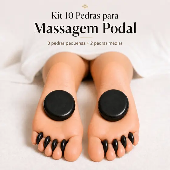Kit Podal 10 Pedras Vulcânicas para Massagem nos Pés, Relaxamento e Bem-Estar | 8 Pequenas + 2 Médias