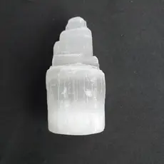 Mini Torre Selenita Branca, com 6 centímetros