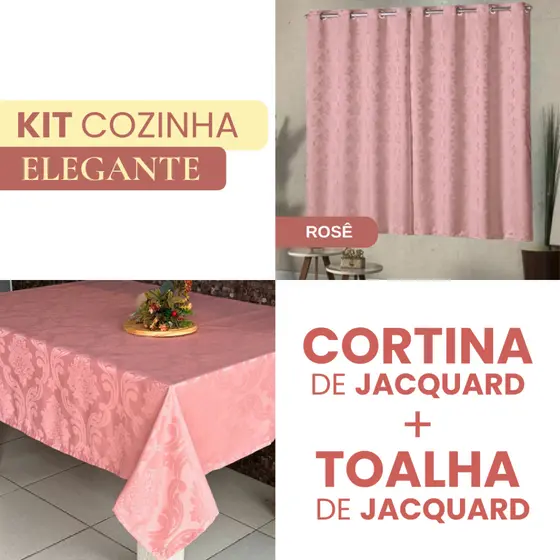 Kit Cortina 2,00 x 1,30 + Toalha 4 Lugares - Jacquard - Tecido Lindo