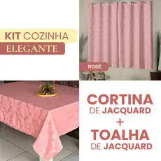 Kit Cortina 2,00 x 1,30 + Toalha 4 Lugares - Jacquard - Tecido Lindo