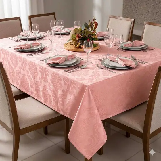 Toalha de Mesa Jacquard 6 Lugares Premium Tecido Grosso 2,00x1,40m Retangular p/ Jantar e Cozinha Restaurantes e Buffet