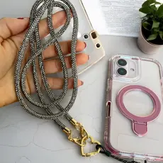 Cordão de Celular de Luxo com Strass | Alça com Coração Dourado Detalhes Premium !