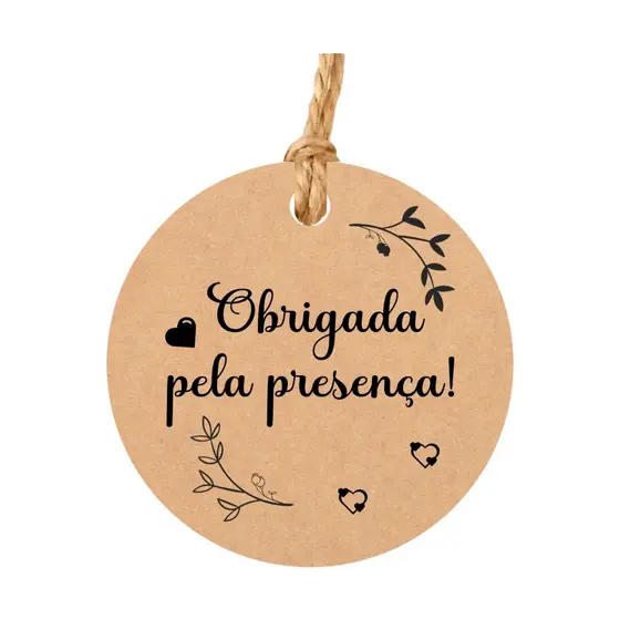 Tag Kraft Para Lembrancinhas Obrigada e Obrigado Pela Presença / 50 Unidades